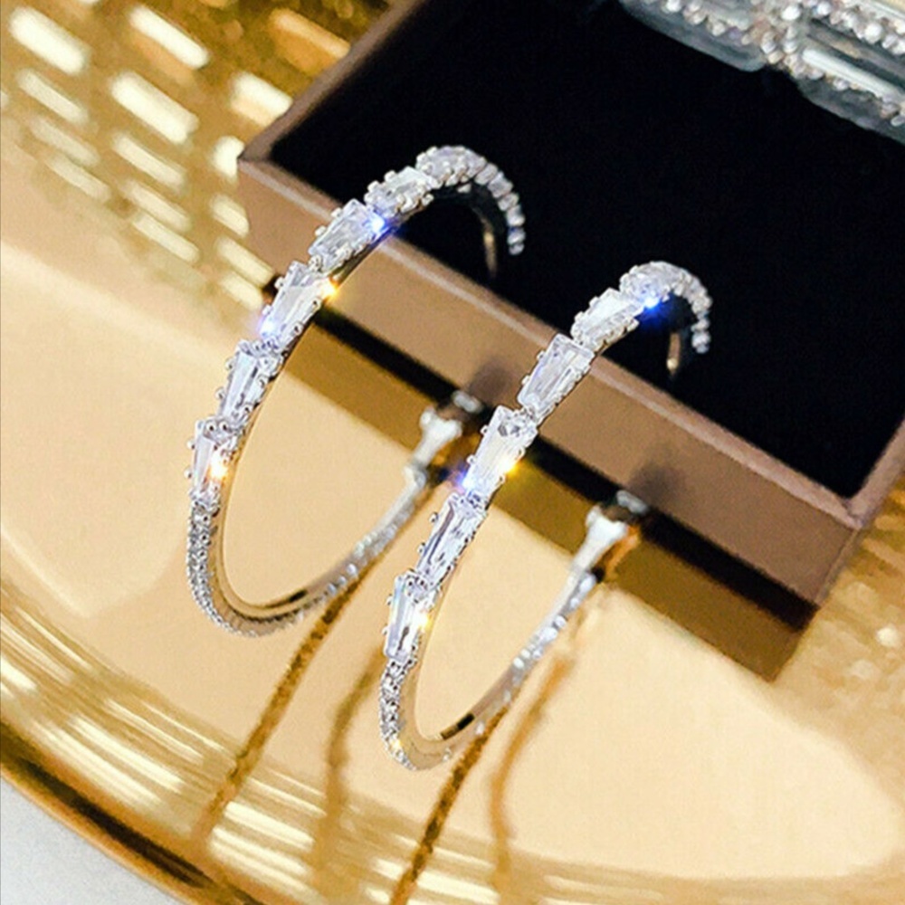 New 925 Silver White Sapphire Hoop Earrings, NICE EARRINGS, CUTE EARRINGS